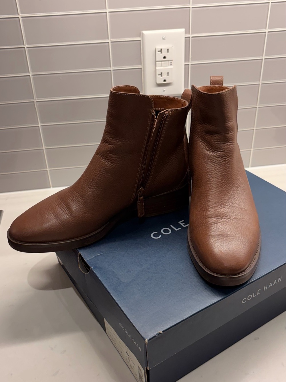 Cole Haan women Brown Leather Chukka Zip Boots